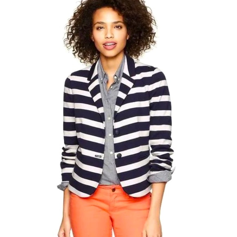 GAP Ponte Academy Blazer EUC Size 4 Navy White Stripe
